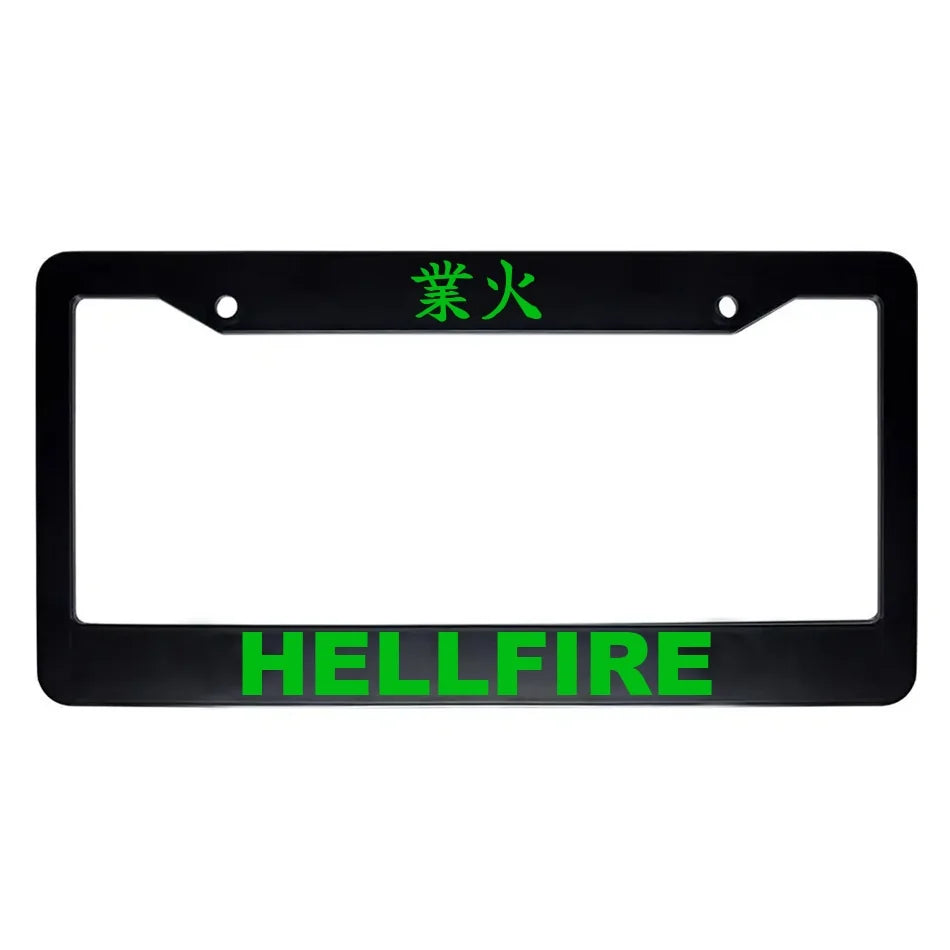 Hellfire ABS Black Plastic Kanji Japanese License Plate Frame - Green Text