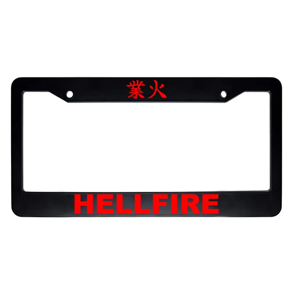 Hellfire ABS Black Plastic Kanji Japanese License Plate Frame - Red Text