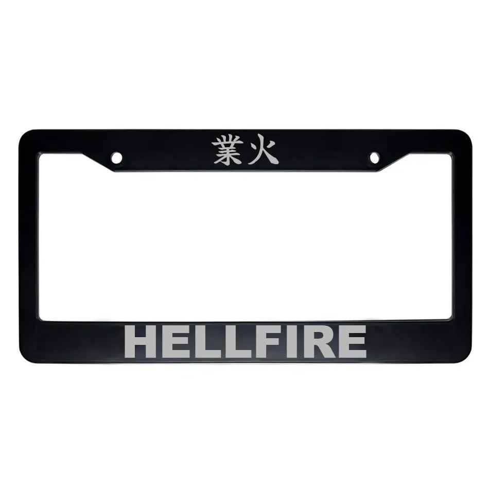Hellfire ABS Black Plastic Kanji Japanese License Plate Frame - Silver Text