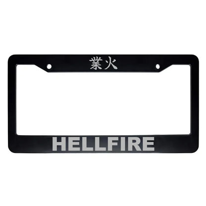 Hellfire ABS Black Plastic Kanji Japanese License Plate Frame - Silver Text