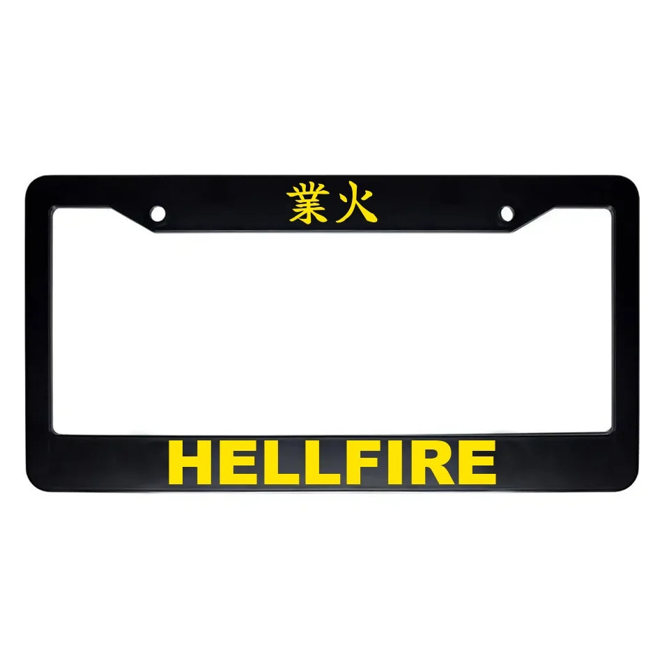 Hellfire ABS Black Plastic Kanji Japanese License Plate Frame - Yellow Text