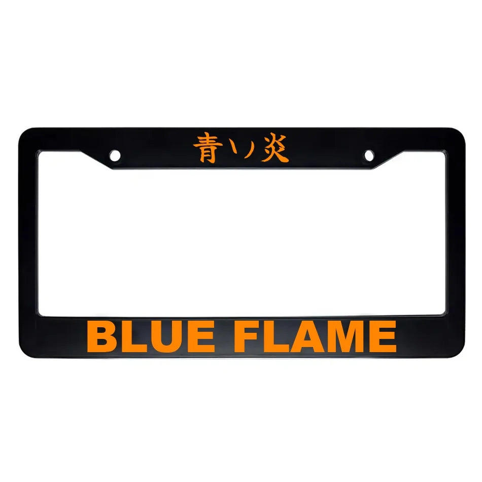Blue Flame ABS Black Plastic Kanji Japanese License Plate Frame - Orange Text