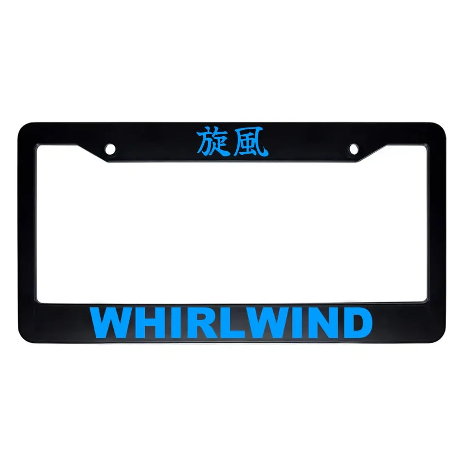 Whirlwind ABS Black Plastic Kanji Japanese License Plate Frame - Blue Text
