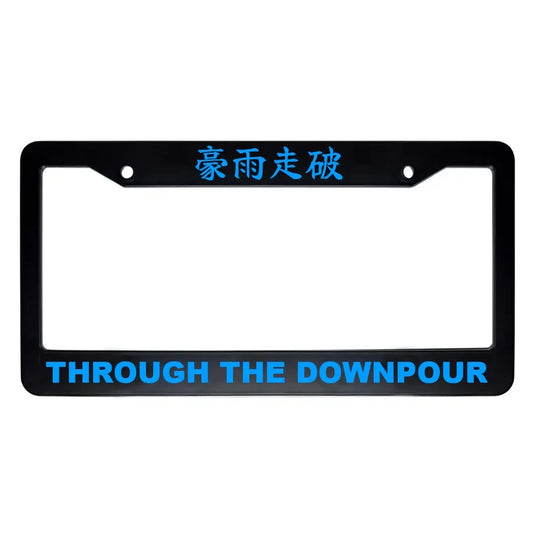Through the Downpour ABS Black Plastic Kanji Japanese License Plate Frame - Blue Text