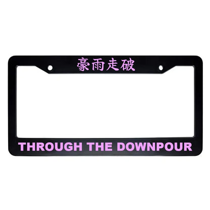 Through the Downpour ABS Black Plastic Kanji Japanese License Plate Frame - Pink Text