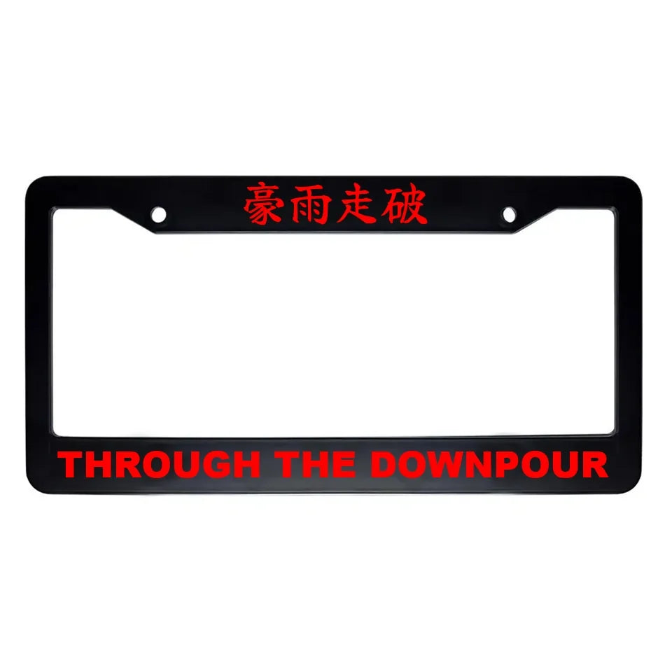 Through the Downpour ABS Black Plastic Kanji Japanese License Plate Frame - Red Text