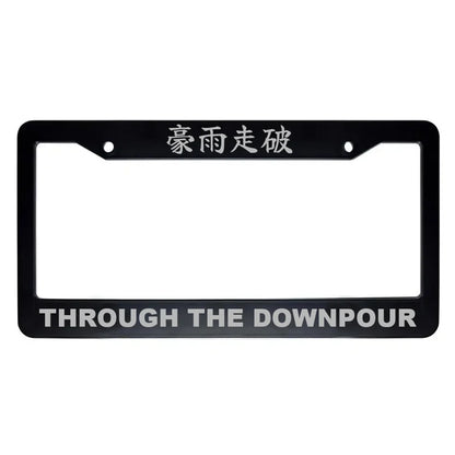 Through the Downpour ABS Black Plastic Kanji Japanese License Plate Frame - Silver Text