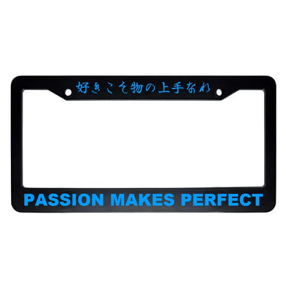 Passion Makes Perfect ABS Black Plastic Kanji Japanese License Plate Frame - Blue Text