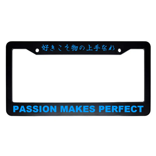 Passion Makes Perfect ABS Black Plastic Kanji Japanese License Plate Frame - Blue Text