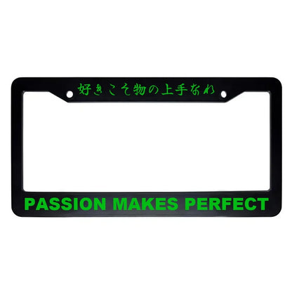 Passion Makes Perfect ABS Black Plastic Kanji Japanese License Plate Frame - Green Text