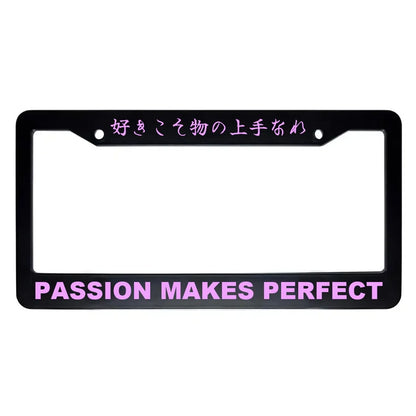 Passion Makes Perfect ABS Black Plastic Kanji Japanese License Plate Frame - Pink Text