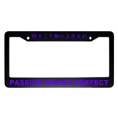 Passion Makes Perfect ABS Black Plastic Kanji Japanese License Plate Frame - Purple Text