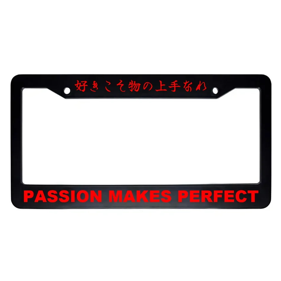 Passion Makes Perfect ABS Black Plastic Kanji Japanese License Plate Frame - Red Text