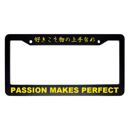 Passion Makes Perfect ABS Black Plastic Kanji Japanese License Plate Frame - Yellow Text