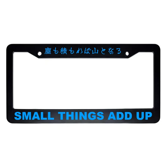 Small Things Add Up ABS Black Plastic Kanji Japanese License Plate Frame - Blue Text
