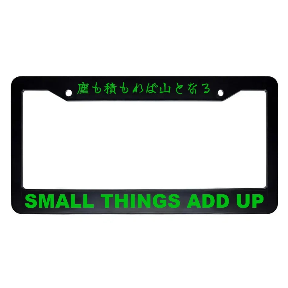 Small Things Add Up ABS Black Plastic Kanji Japanese License Plate Frame - Green Text