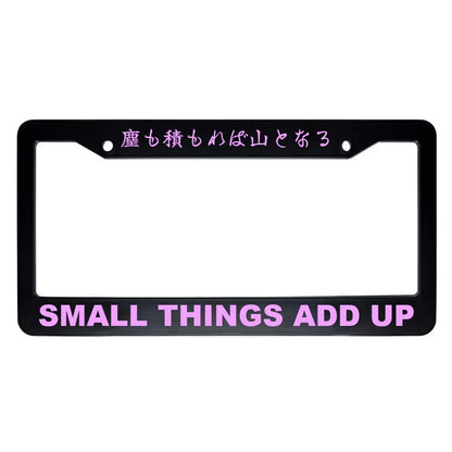 Small Things Add Up ABS Black Plastic Kanji Japanese License Plate Frame - Pink Text