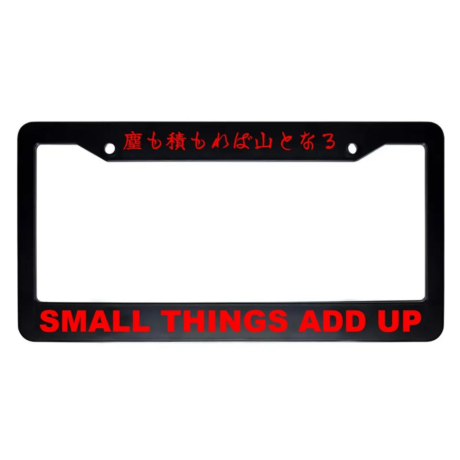Small Things Add Up ABS Black Plastic Kanji Japanese License Plate Frame - Red Text
