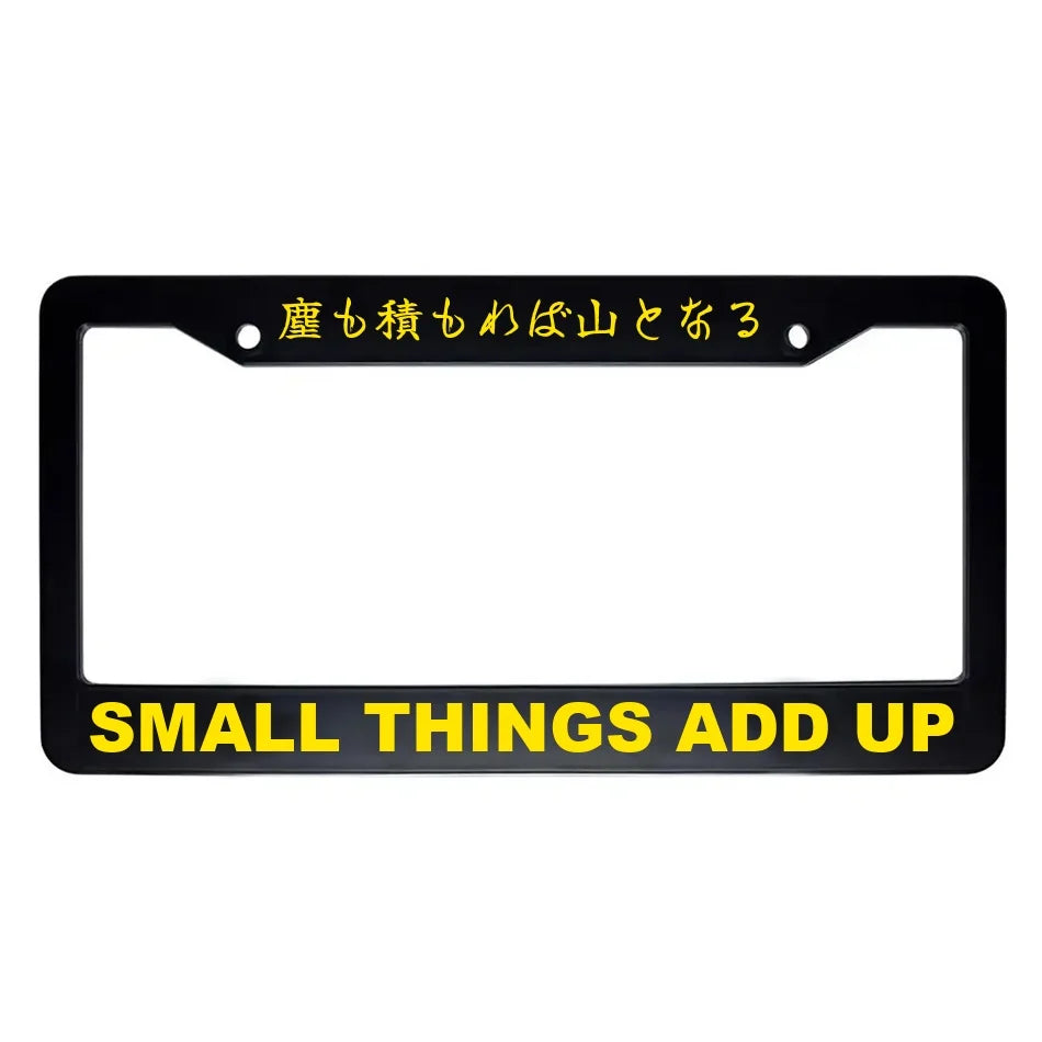 Small Things Add Up ABS Black Plastic Kanji Japanese License Plate Frame - Yellow Text