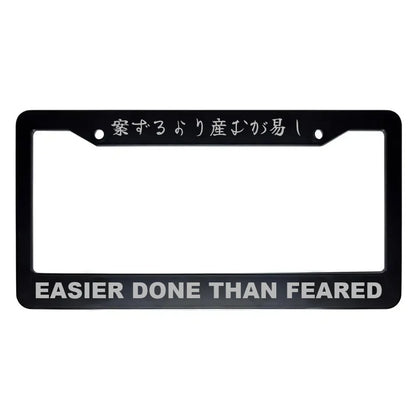 Easier Done Than Feared ABS Black Plastic Kanji Japanese License Plate Frame - Silver Text