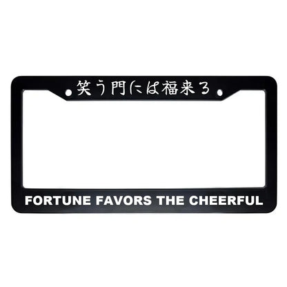Fortune Favors the Cheerful ABS Black Plastic Kanji Japanese License Plate Frame - White Text