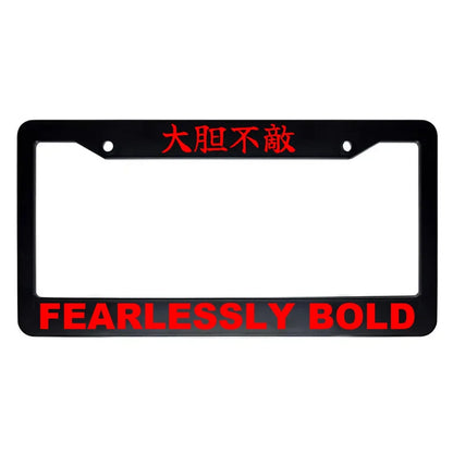 Fearlessly Bold ABS Black Plastic Kanji Japanese License Plate Frame - Red Text