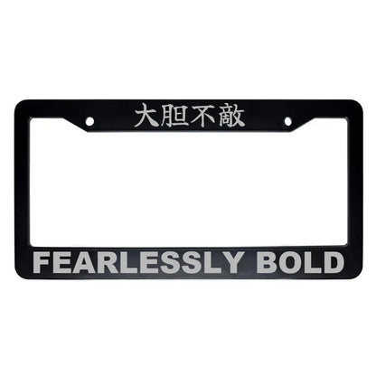 Fearlessly Bold ABS Black Plastic Kanji Japanese License Plate Frame - Silver Text
