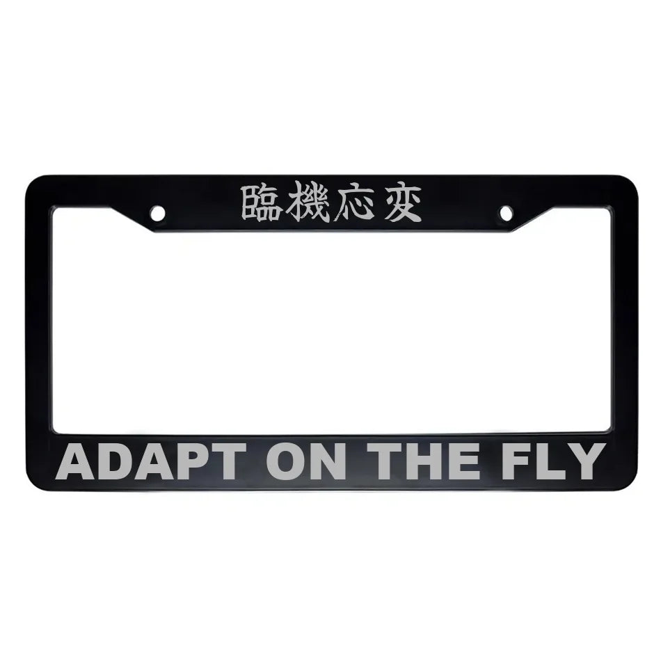 Adapt on the Fly ABS Black Plastic Kanji Japanese License Plate Frame - Silver Text