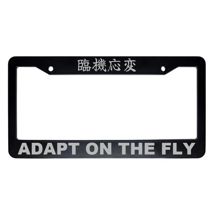 Adapt on the Fly ABS Black Plastic Kanji Japanese License Plate Frame - Silver Text