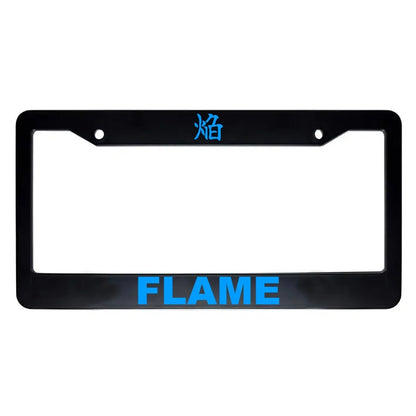 Flame ABS Black Plastic Kanji Japanese License Plate Frame - Blue Text