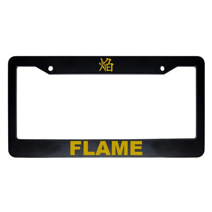 Flame ABS Black Plastic Kanji Japanese License Plate Frame - Gold Text