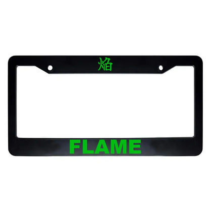 Flame ABS Black Plastic Kanji Japanese License Plate Frame - Green Text