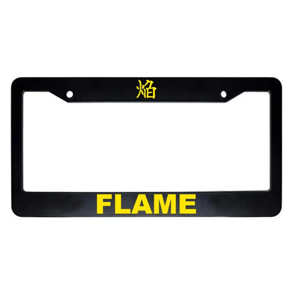 Flame ABS Black Plastic Kanji Japanese License Plate Frame - Yellow Text
