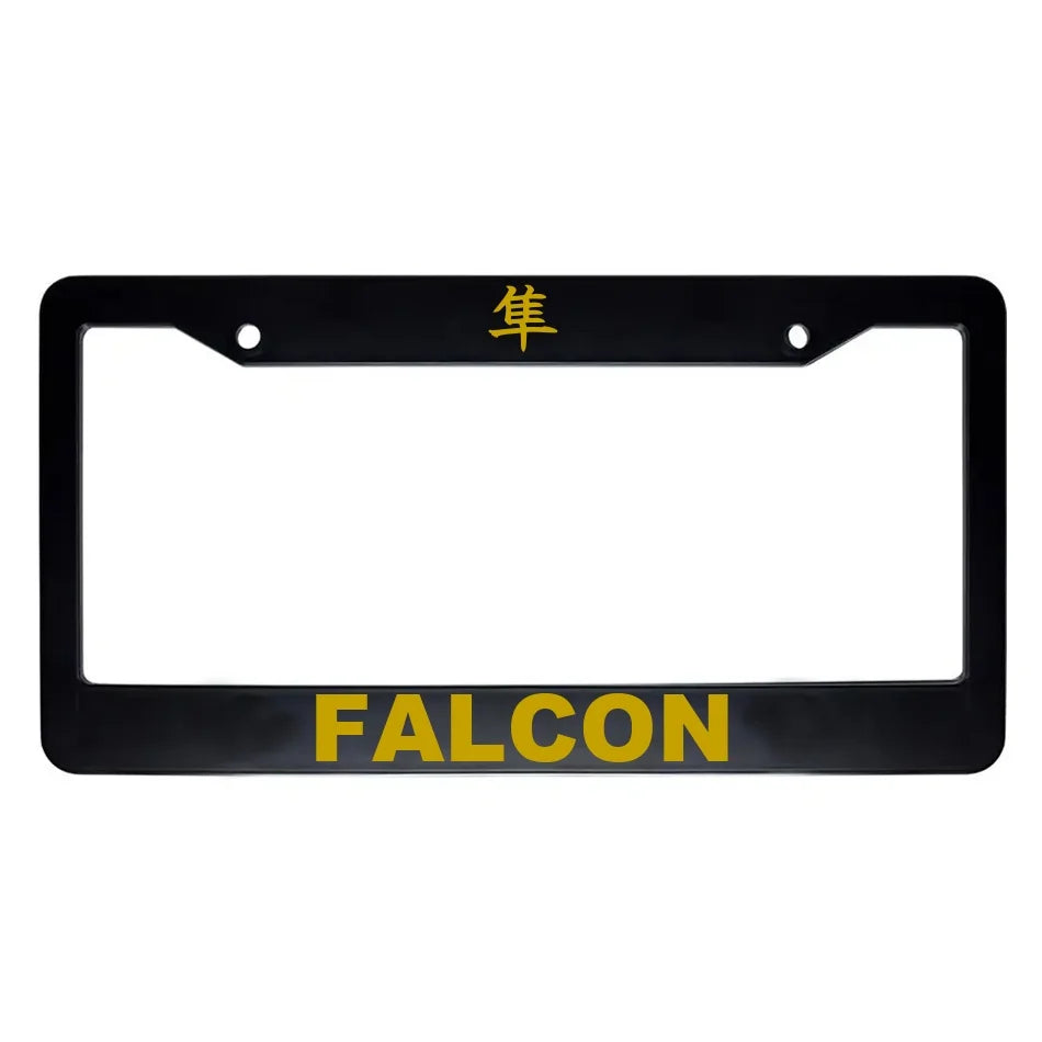 Falcon ABS Black Plastic Kanji Japanese License Plate Frame - Gold Text