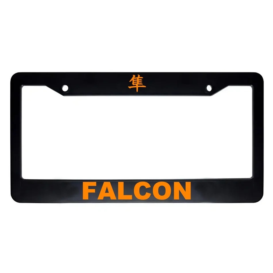 Falcon ABS Black Plastic Kanji Japanese License Plate Frame - Orange Text