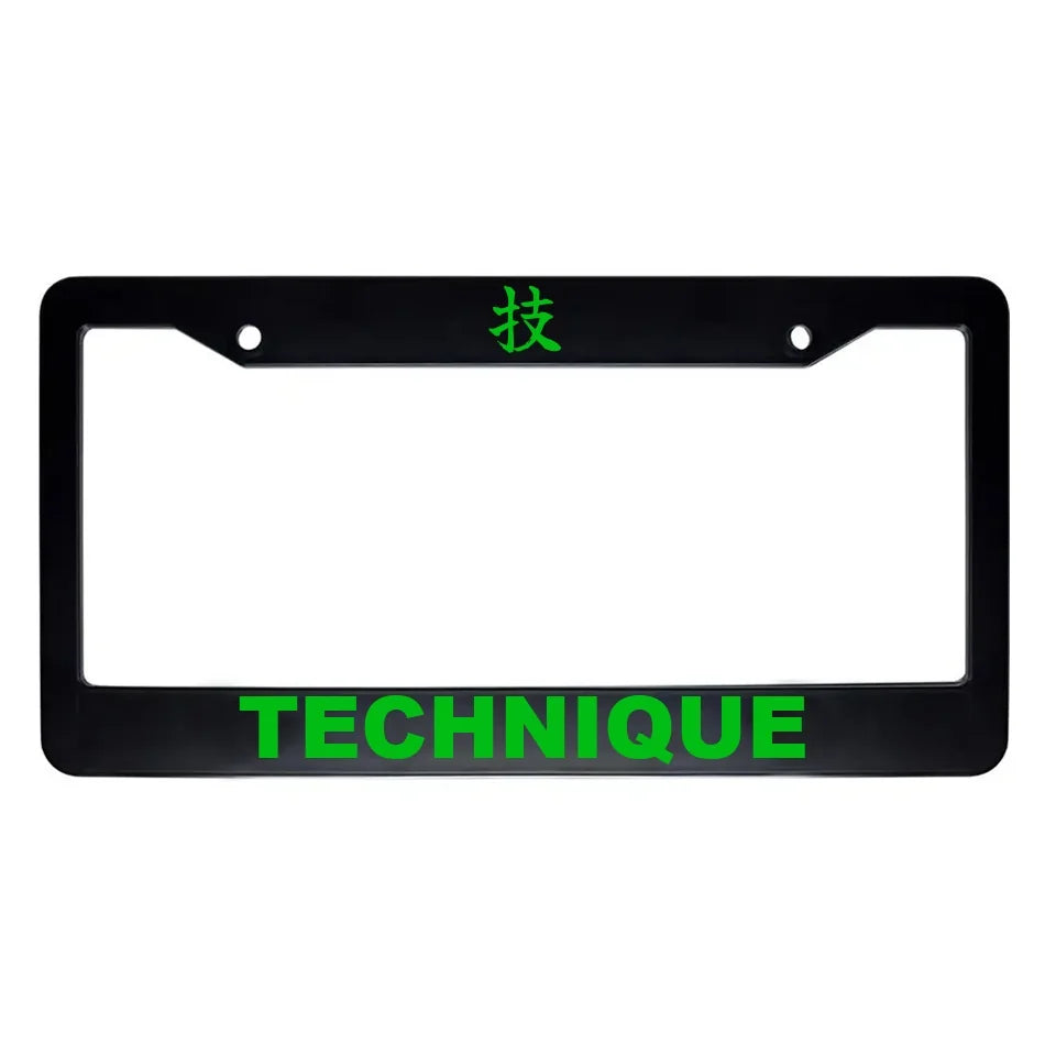 Technique ABS Black Plastic Kanji Japanese License Plate Frame - Green Text