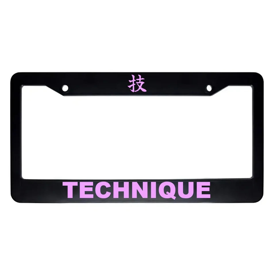Technique ABS Black Plastic Kanji Japanese License Plate Frame - Pink Text
