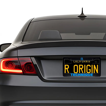 Technique ABS Black Plastic Kanji Japanese License Plate Frame installed on car - Blue Text