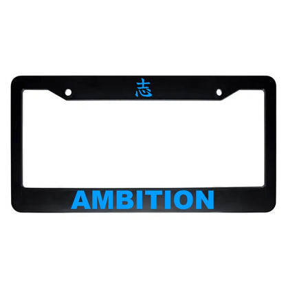 Ambition ABS Black Plastic Kanji Japanese License Plate Frame - Blue Text