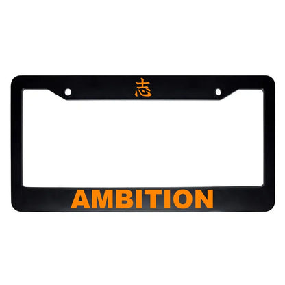 Ambition ABS Black Plastic Kanji Japanese License Plate Frame - Orange Text
