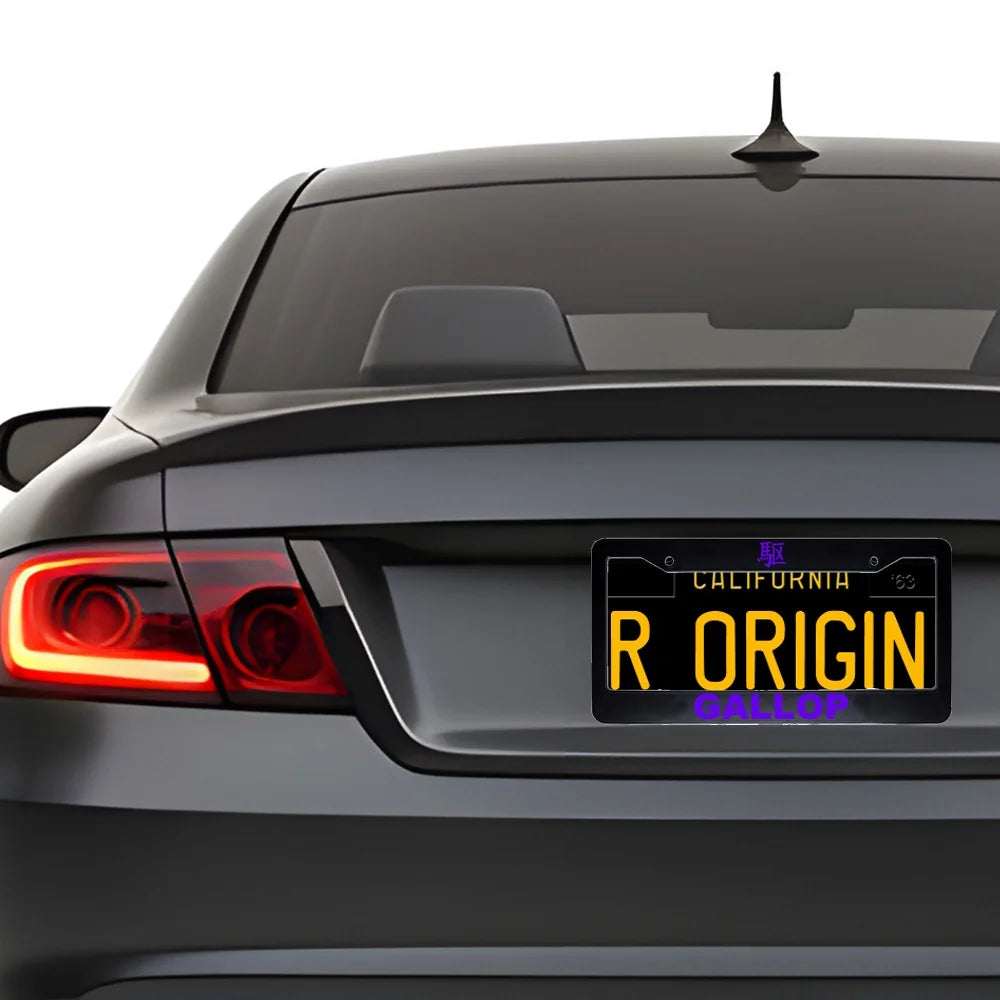 Gallop ABS Black Plastic Kanji Japanese License Plate Frame installed on car - Purple Text