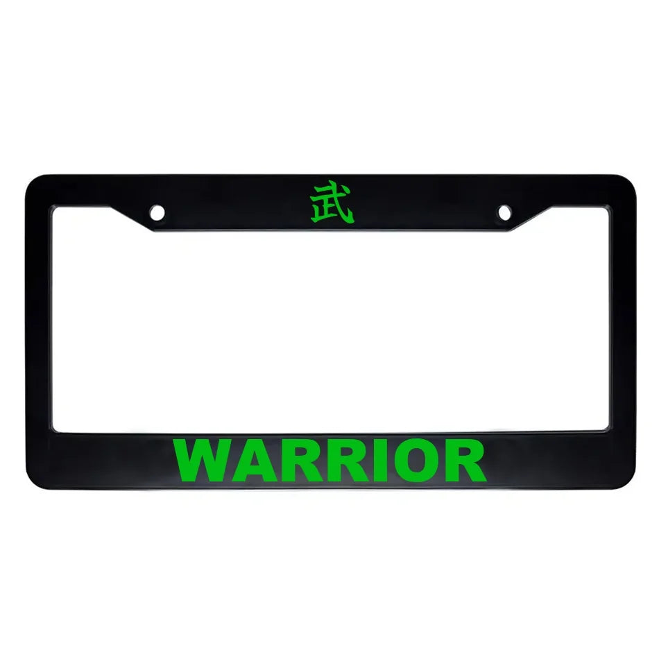 Warrior ABS Black Plastic Kanji Japanese License Plate Frame - Green Text