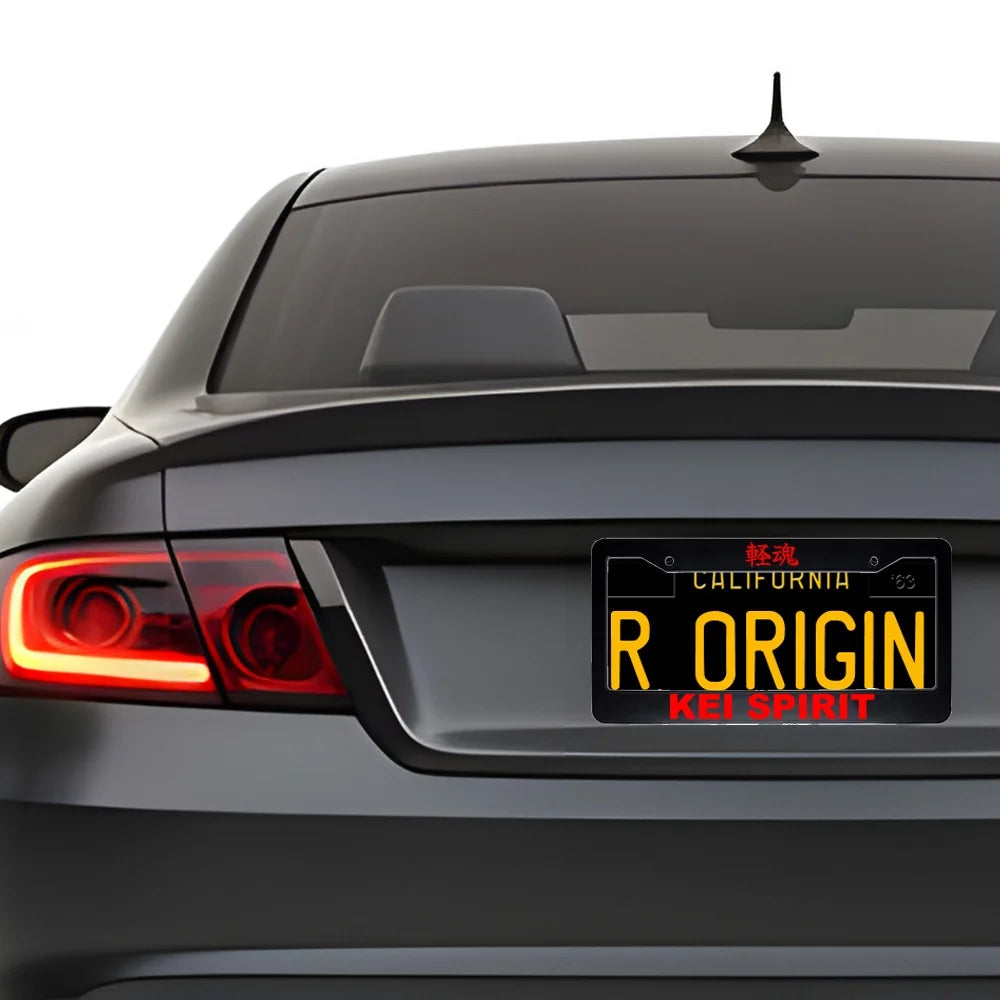 Kei Spirit ABS Black Plastic Kanji Japanese License Plate Frame installed on car - Red Text