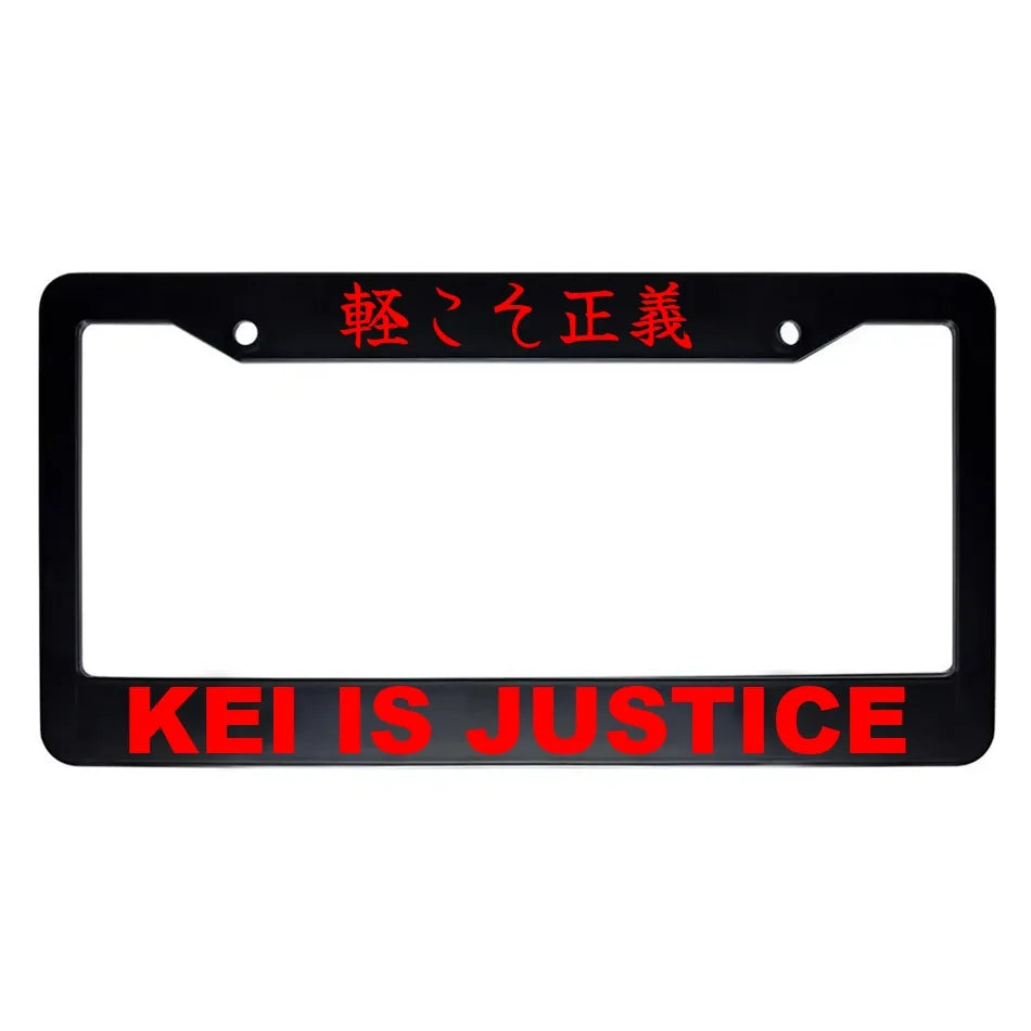 Kei Is Justice ABS Black Plastic Kanji Japanese License Plate Frame - Red Text