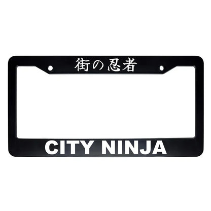 City Ninja ABS Black Plastic Kanji Japanese License Plate Frame - White Text