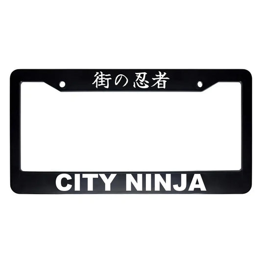City Ninja ABS Black Plastic Kanji Japanese License Plate Frame - White Text