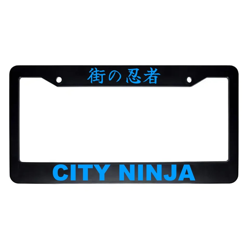City Ninja ABS Black Plastic Kanji Japanese License Plate Frame - Blue Text