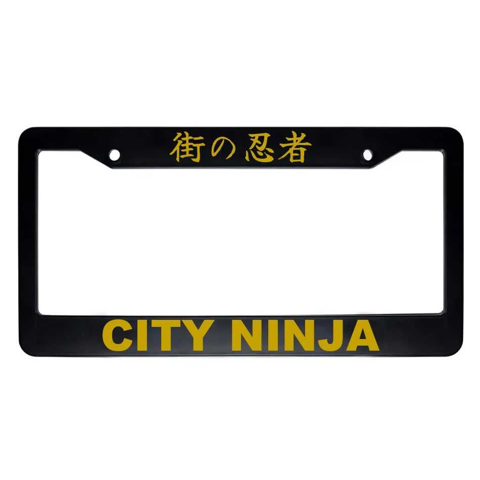 City Ninja ABS Black Plastic Kanji Japanese License Plate Frame - Gold Text