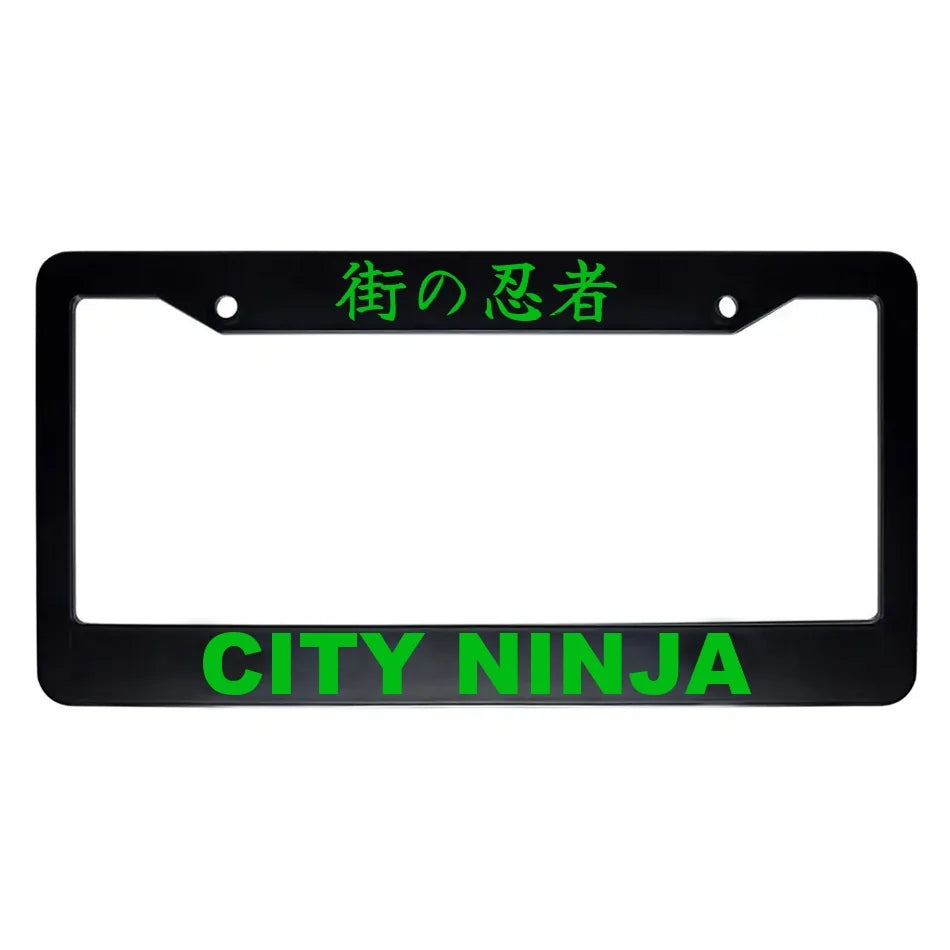 City Ninja ABS Black Plastic Kanji Japanese License Plate Frame - Green Text