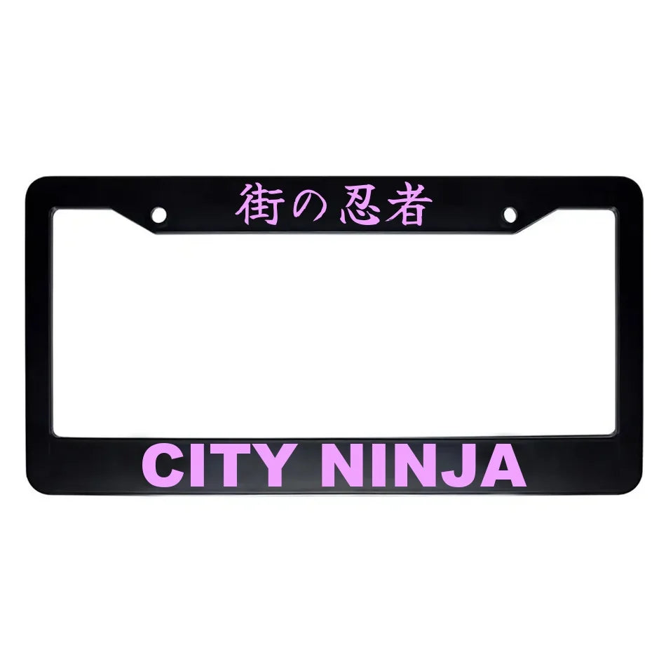 City Ninja ABS Black Plastic Kanji Japanese License Plate Frame - Pink Text